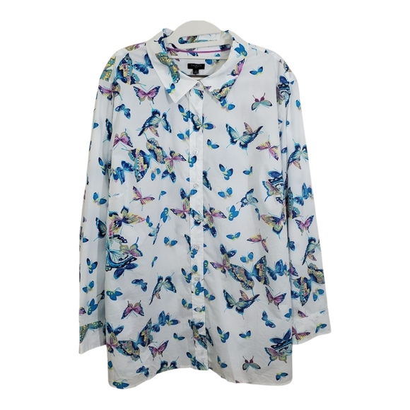NWT Talbots Cotton Button Up Shirt Exquisite Butterfly Print Size 3X Lightweight - Picture 2 of 10